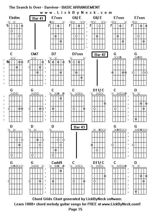 Chord Grids Chart of chord melody fingerstyle guitar song-The Search Is Over - Survivor - BASIC ARRANGEMENT,generated by LickByNeck software.